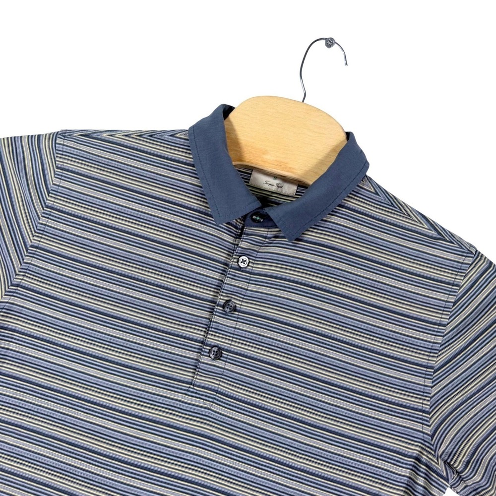 Linksoul Polo Shirt‎ Mens Small Blue Striped Luxury Cotton Short Sleeve Golf Top